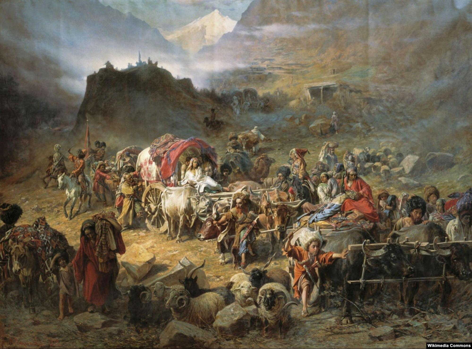 “Highlanders Leaving the Aul at the Approach of Russian Troops,” P. Gruzinsky