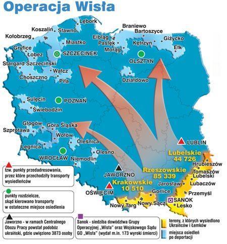 Map of the forced resettlement of Ukrainians in Poland